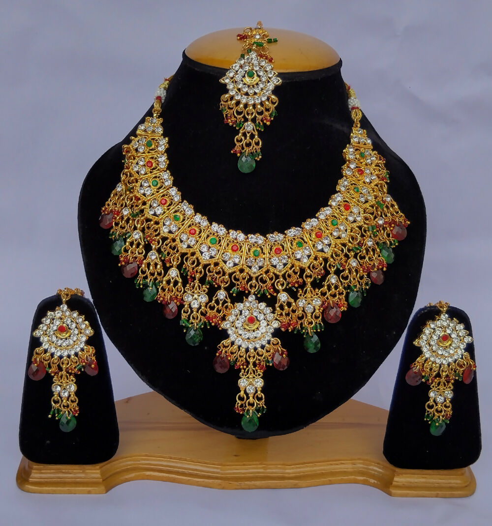 Joban Fashion Hand Made High Quality Gold Plated Base Metal Alloy Kundan Stone Studded Kundan Jewellery Set - Distacart