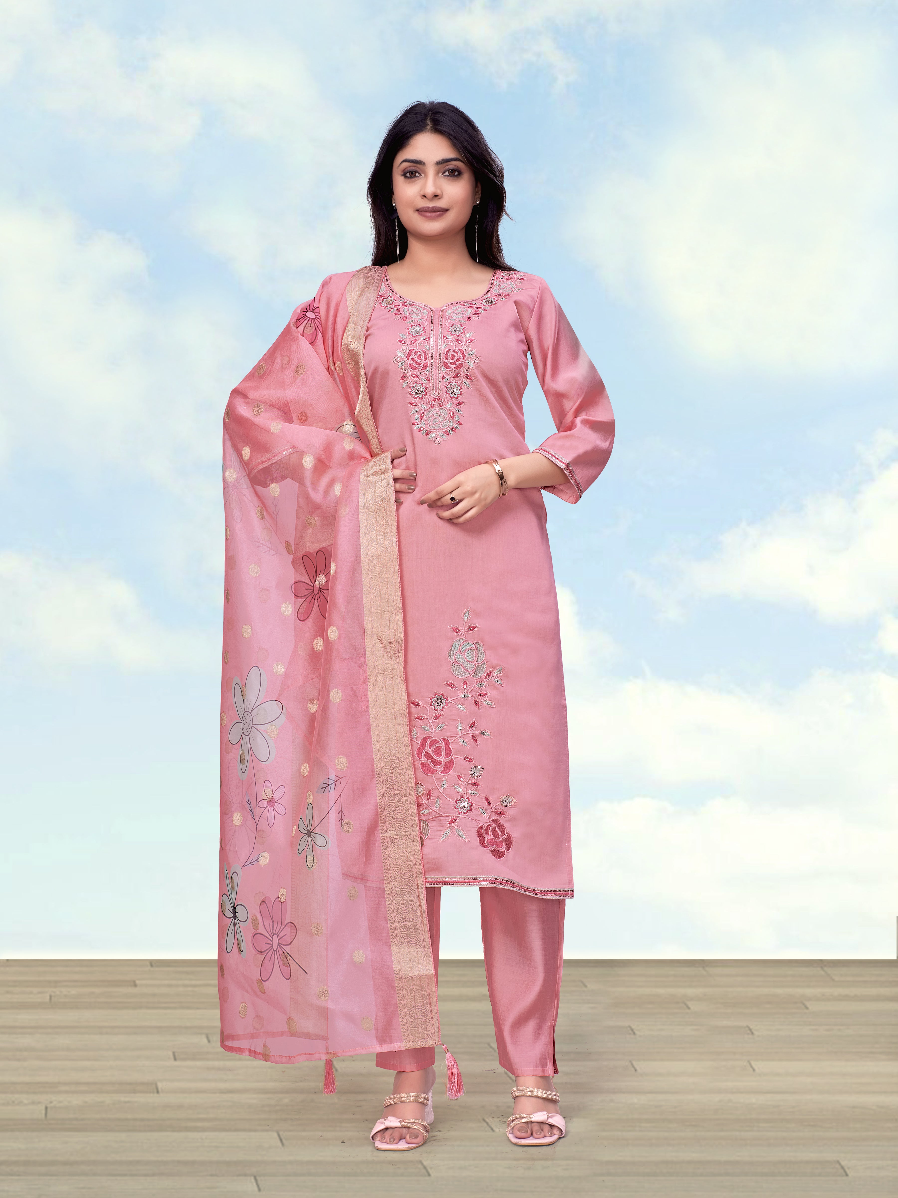 Monjolika Fashion Pink Color Roman Digital Print Kurta Pair - Dista