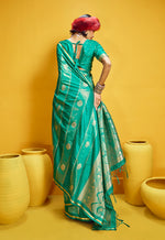 Thumbnail for Monjolika Fashion Sea Green Color Satin Silk Handloom Weaving Saree - Dista