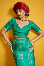 Thumbnail for Monjolika Fashion Sea Green Color Satin Silk Handloom Weaving Saree - Dista