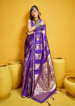 Thumbnail for Monjolika Fashion Violet Color Satin Silk Handloom Weaving Saree - Dista