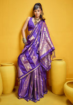 Thumbnail for Monjolika Fashion Violet Color Satin Silk Handloom Weaving Saree - Dista