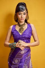 Thumbnail for Monjolika Fashion Violet Color Satin Silk Handloom Weaving Saree - Dista