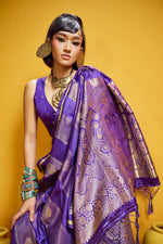 Thumbnail for Monjolika Fashion Violet Color Satin Silk Handloom Weaving Saree - Dista