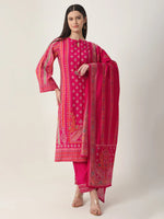 Thumbnail for Yufta Pink Silk Tie Up Kurta Set With Pant & Dupatta