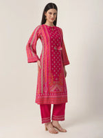 Thumbnail for Yufta Pink Silk Tie Up Kurta Set With Pant & Dupatta