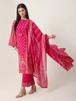 Thumbnail for Yufta Pink Silk Tie Up Kurta Set With Pant & Dupatta