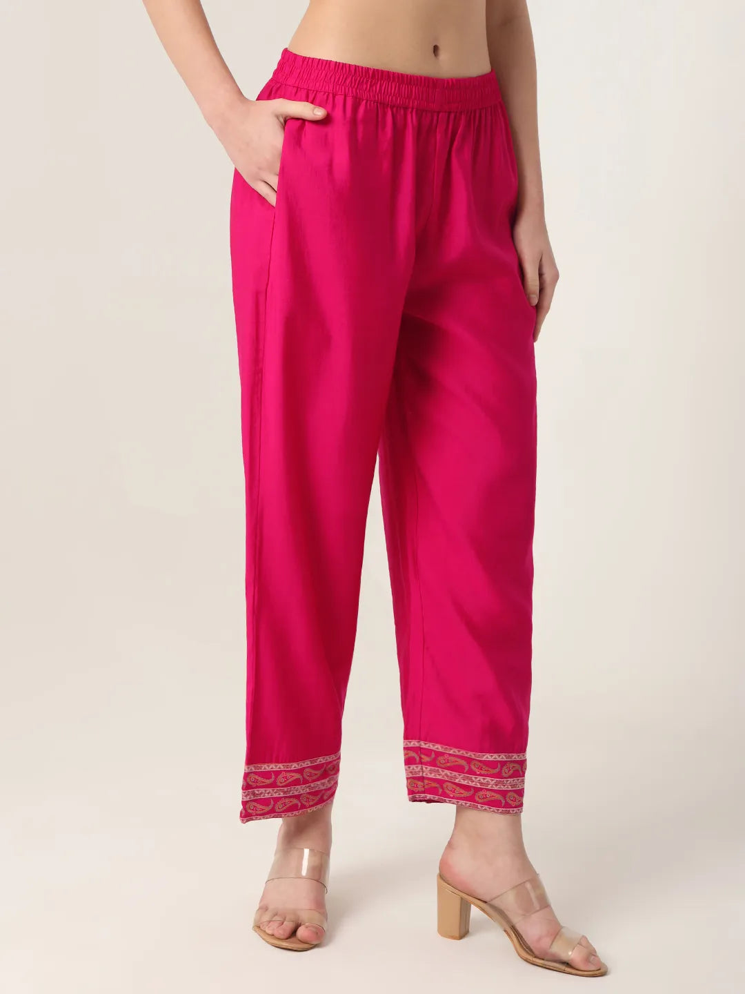 Yufta Pink Silk Tie Up Kurta Set With Pant & Dupatta
