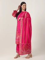 Thumbnail for Yufta Pink Silk Tie Up Kurta Set With Pant & Dupatta