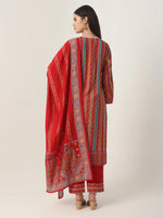 Thumbnail for Yufta Red Silk Tie Up Kurta Set With Pant & Dupatta