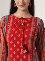 Thumbnail for Yufta Red Silk Tie Up Kurta Set With Pant & Dupatta
