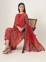 Thumbnail for Yufta Red Silk Tie Up Kurta Set With Pant & Dupatta