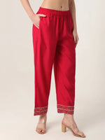 Thumbnail for Yufta Red Silk Tie Up Kurta Set With Pant & Dupatta
