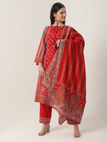 Thumbnail for Yufta Red Silk Tie Up Kurta Set With Pant & Dupatta