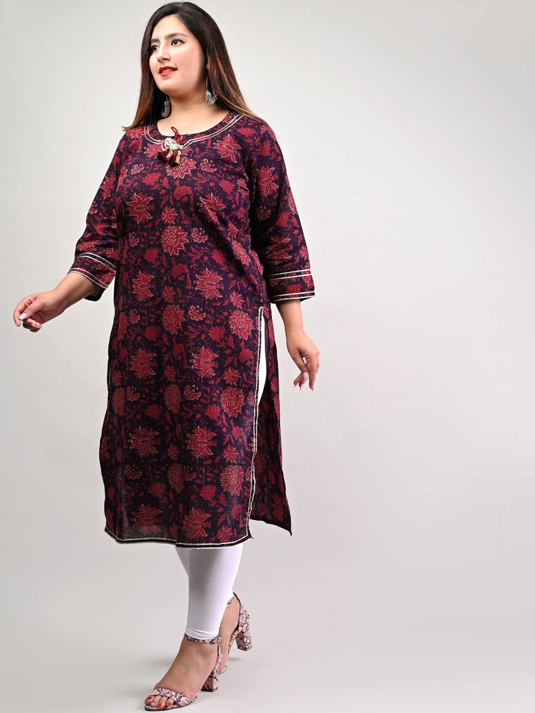 Swasti Plus Size Women Maroon Floral Printed Floral Kurta