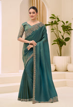 Thumbnail for Monjolika Fashion Teal Green Faux Tissue Embroidered Saree - Dista