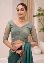 Thumbnail for Monjolika Fashion Teal Green Faux Tissue Embroidered Saree - Dista