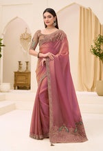 Thumbnail for Monjolika Fashion Onion Pink Faux Georgette Embroidered Saree - Dista