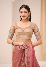 Thumbnail for Monjolika Fashion Onion Pink Faux Georgette Embroidered Saree - Dista