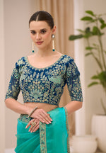 Thumbnail for Monjolika Fashion Turquoise Blue Faux Georgette Embroidered Saree - Dista