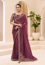 Thumbnail for Monjolika Fashion Wine Faux Georgette Embroidered Saree - Dista