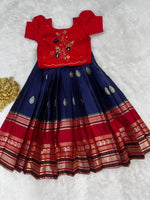 Thumbnail for Evanik Red Kids Silk Zari Weaving Work Lehenga Choli - Dista