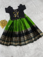 Thumbnail for Evanik Black Kids Silk Zari Weaving Work Lehenga Choli - Dista