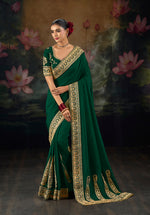 Thumbnail for Monjolika Fashion Embroidered Green Silk Blend Traditional Saree - Dista