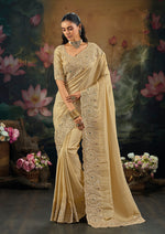 Thumbnail for Monjolika Fashion Kanjivaram Silk Blend Beige Traditional Saree - Dista