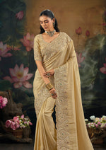 Thumbnail for Monjolika Fashion Kanjivaram Silk Blend Beige Traditional Saree - Dista