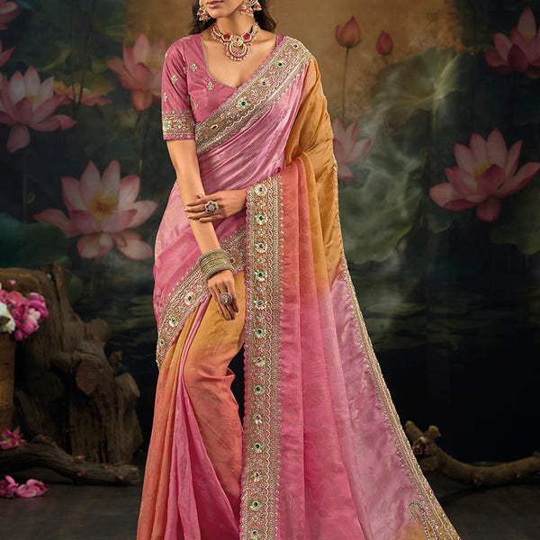 Monjolika Fashion Multi Colour Faux Crepe Embroidered Saree - Dista