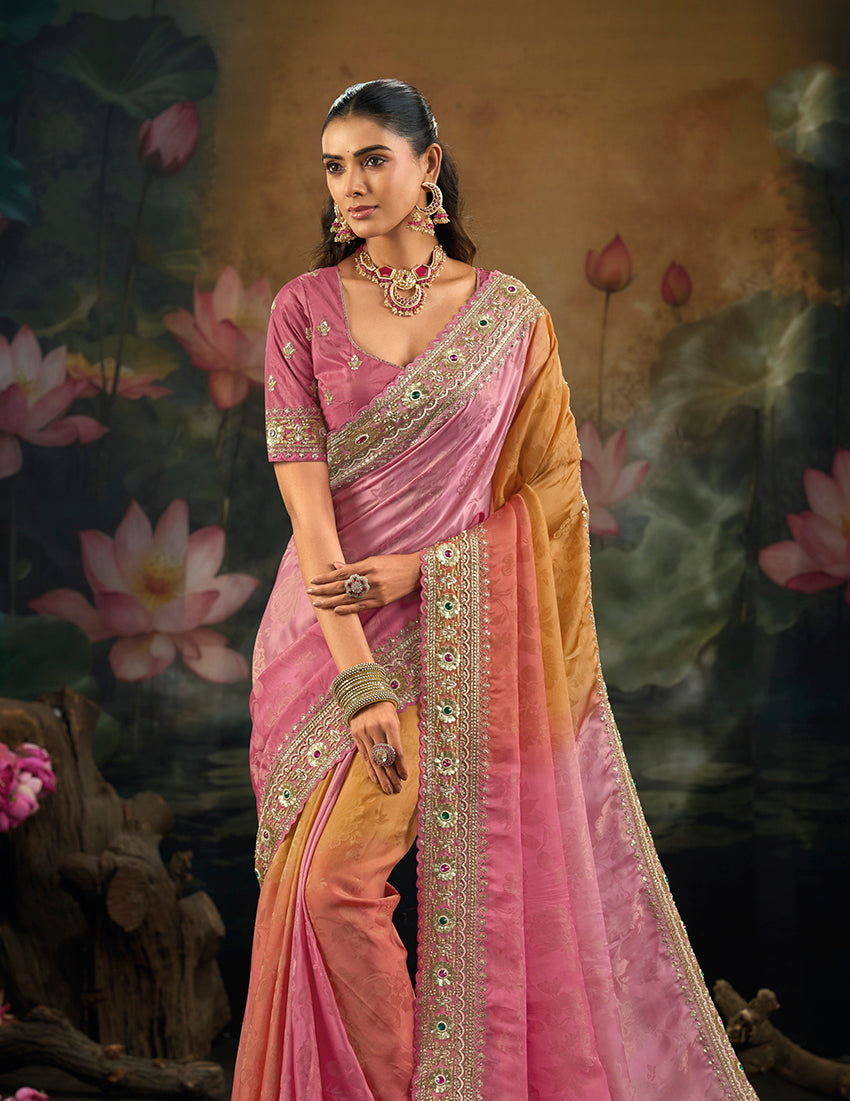 Monjolika Fashion Multi Colour Faux Crepe Embroidered Saree - Dista