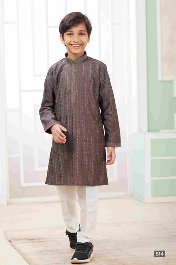 Raivat Ethnic Art Silk Embroidery Work Kids Kurta Pajama In Brown Colour - Distacart