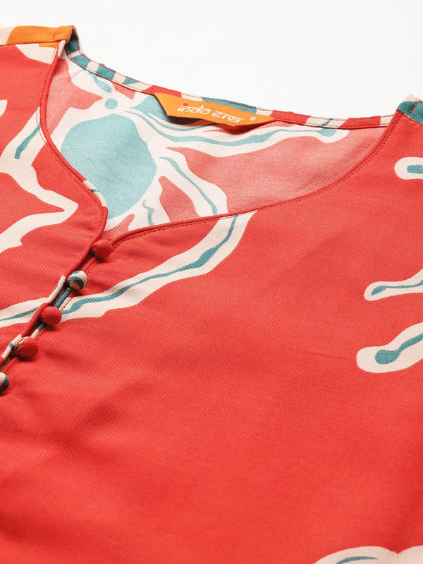 Indo Era Floral Printed Regular Pure Cotton Kurta with Trousers