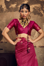Thumbnail for Monjolika Fashion Wine Weaving Silk Blend Saree With Zari Border Design