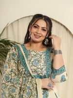 Thumbnail for Yufta Cream Pure Cotton Kurta Set With Pant & Dupatta