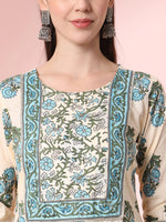Thumbnail for Yufta Cream Pure Cotton Block Print,Sequins_Work Kurta Set With Pant & Dupatta