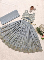Thumbnail for Evanik Grey Georgette Embroidered Work Wedding Kids Lehenga Choli - Dista