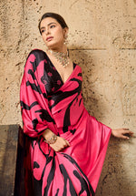 Thumbnail for Monjolika Fashion Bright Pink Printed Faux Satin Silk Saree