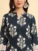 Thumbnail for Yufta Pure Cotton Pakistani Style Kurta Set With Pant & Dupatta With Lace Detailing