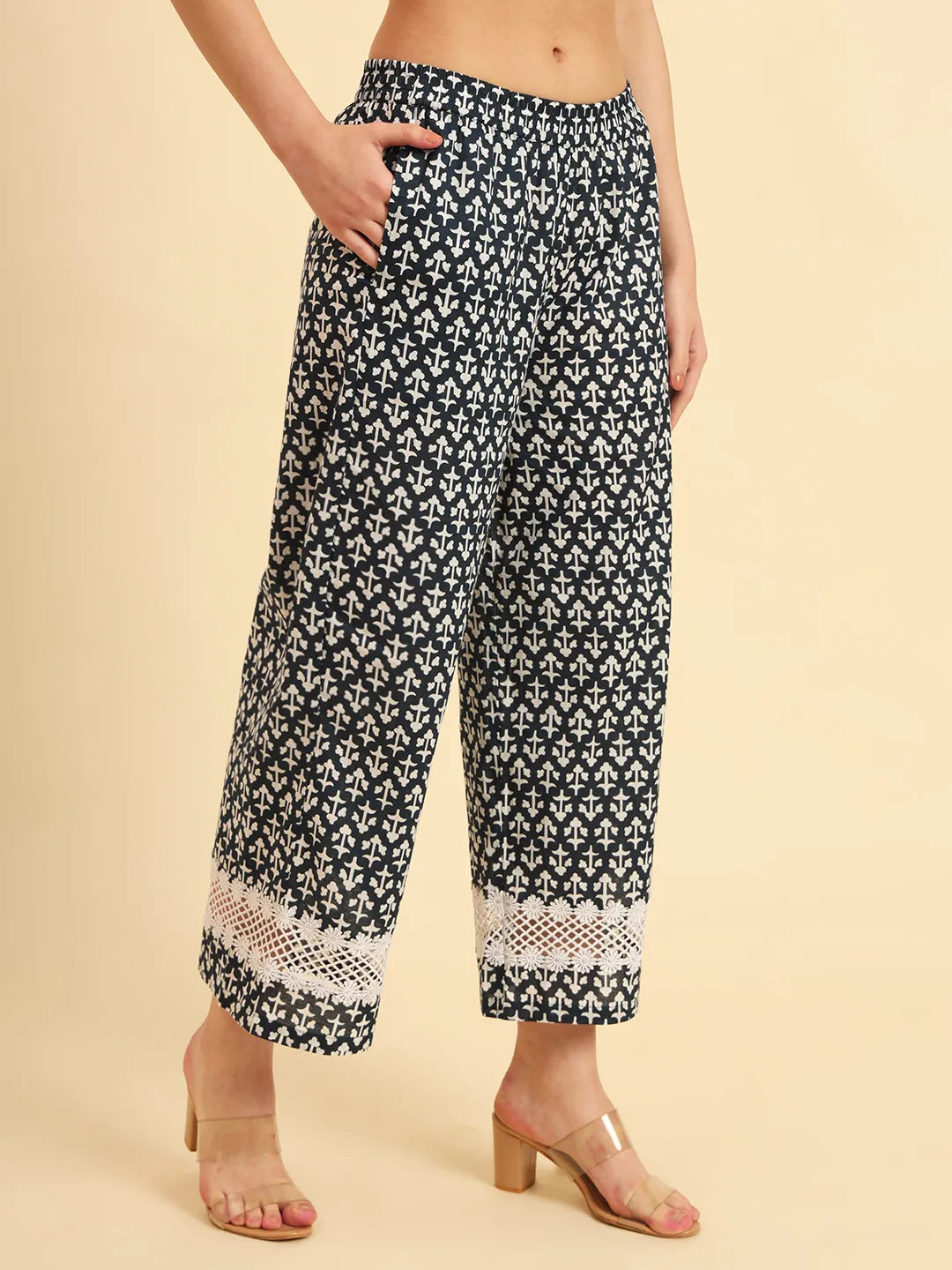 Yufta Pure Cotton Pakistani Style Kurta Set With Pant & Dupatta With Lace Detailing