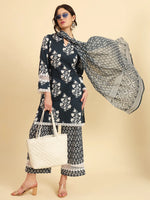 Thumbnail for Yufta Pure Cotton Pakistani Style Kurta Set With Pant & Dupatta With Lace Detailing