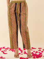 Thumbnail for Yufta Navy Blue Floral Thread Work Pure Cotton Kurta Trousers With Dupatta Set - Distacart