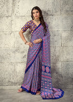 Thumbnail for Monjolika Fashion Navy Blue Colour Satin Print Work Saree