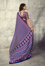 Thumbnail for Monjolika Fashion Navy Blue Colour Satin Print Work Saree