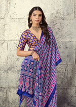 Thumbnail for Monjolika Fashion Navy Blue Colour Satin Print Work Saree