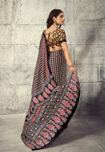 Thumbnail for Monjolika Fashion Black Colour Satin Print Work Saree