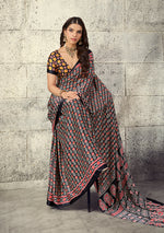 Thumbnail for Monjolika Fashion Black Colour Satin Print Work Saree