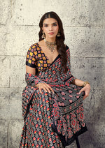 Thumbnail for Monjolika Fashion Black Colour Satin Print Work Saree