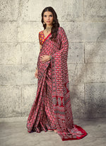 Thumbnail for Monjolika Fashion Maroon Colour Satin Print Work Saree